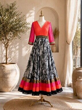 NWT Asmira Embroidered Boho Maxi Dress Coral Pink Gold Occasion Dress